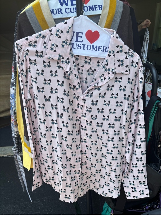 Sandro Tops - Sandro Light Pink Button-Down Shirt with Black Cat-Eye Print